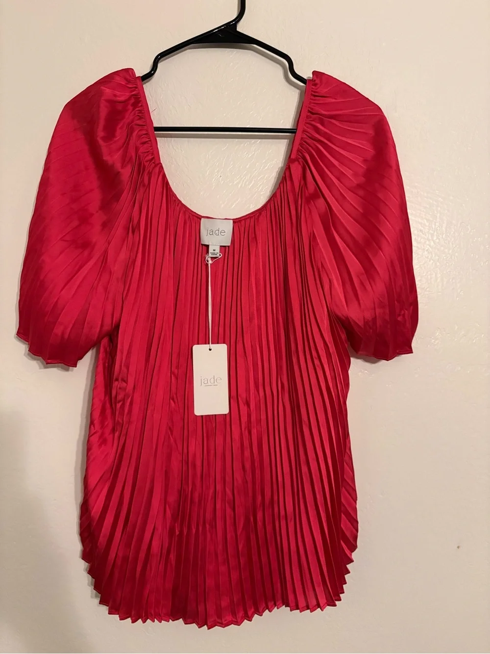 Jade JOHNNY WAS Women's Red Pleated Puff-Sleeve Top